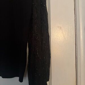 Sioni Black Knit Top with shear beaded sleeve